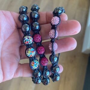 3  Pink Crystal Pave & Hematite Beads Shamballa Bracelet